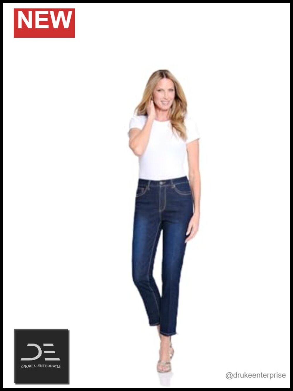 SLIM-SATION Straight Leg Ankle Jean Pant with Zip and Button Front 5-Pocket